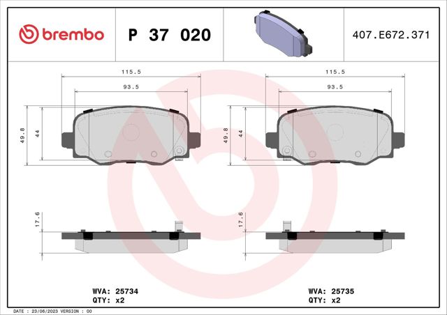 Колодки тормозные дисковые комплект P37020 BREMBO