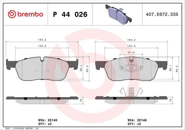 Передние тормозные колодки P44026 BREMBO