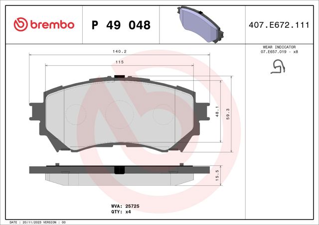 BREMBO P49048 Колодки тормозные передние дисковые в наличии Украина