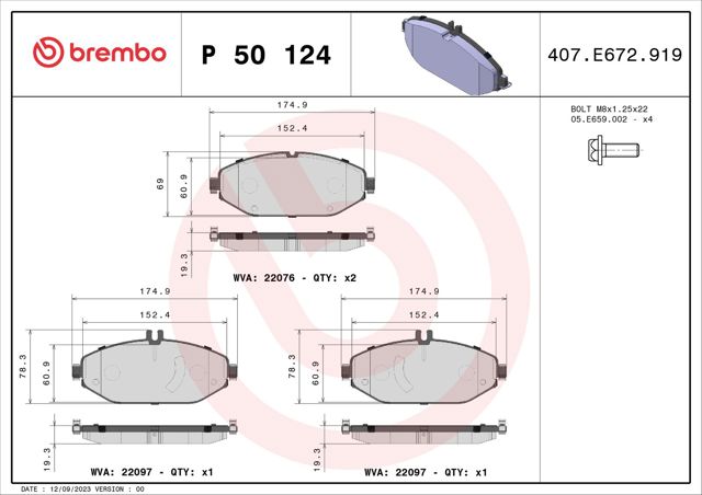 P50124 BREMBO Колодки тормозные передние дисковые купить в Черкассы