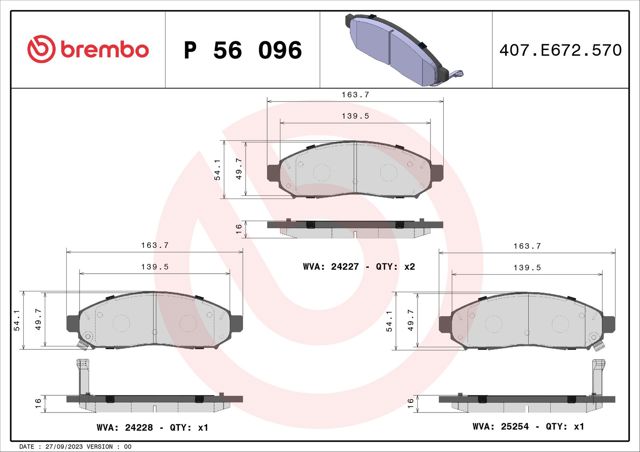 BREMBO P56096 Передние тормозные колодки в наличии Хмельницкий