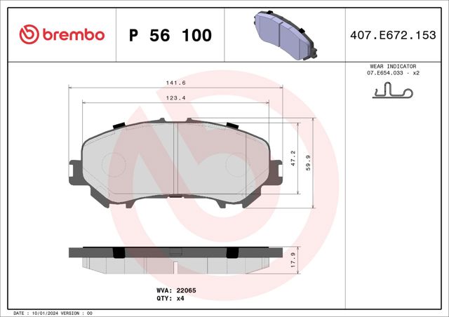 Колодки тормозные дисковые комплект P56100 BREMBO