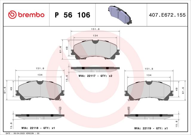 Колодки P56106 BREMBO
