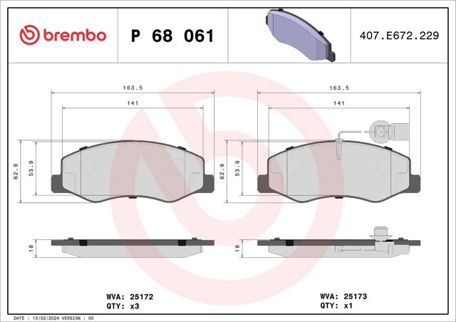 Колодки тормозные дисковые комплект P68061 BREMBO