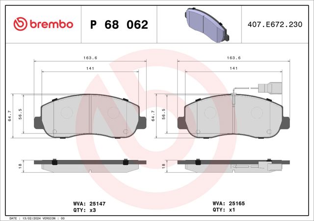 Колодки передние P68062 BREMBO