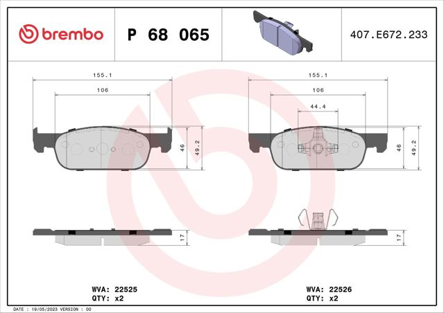Колодки передние P68065 BREMBO