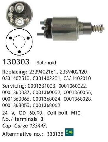 CARGO 130303 Втягивающее реле стартера в наличии Каменское