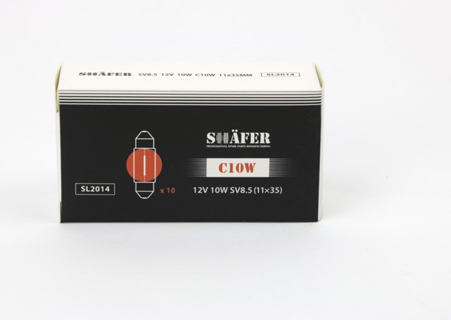 Лампа накалювання 12v 10w c10w sv8.5 (11×35) (картонна упаковка по 10шт) SL2014