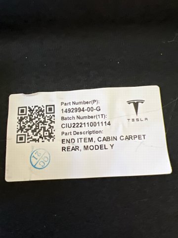 TESLA 149299400G Покрытие напольное салона, заднее в наличии Украина