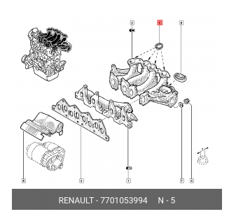 Прокладка впускного коллектора, верхняя 7701053994 RENAULT