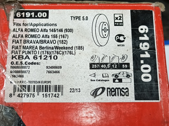 REMSA 619100 Передние тормозные диски в наличии Ровно