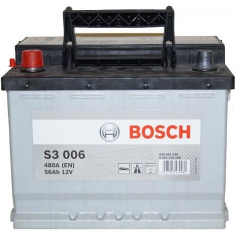 Bosch s3 акумулятор 12в/ 56а-год./480а, 242175190, 13.47кг, (виводи +-) 0092S30060