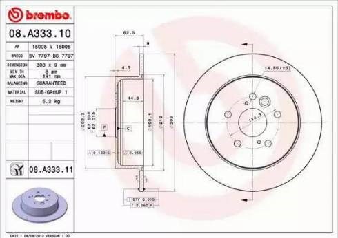 Диск тормозной задний 08A33311 BREMBO