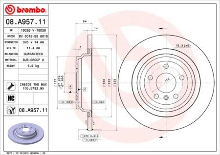 BREMBO 08A95711 Диск тормозной задний в наличии Сумы