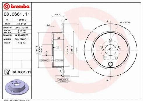 Задний тормозной диск 08C66111 BREMBO