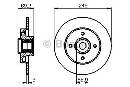 Bosch  диск гальмівний задн (c підш, з кільцем abs) citroen c3,c4 peugeot 207,307  (2499) 0986479275
