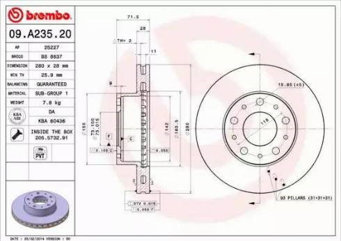 Передний тормозной диск 09A23520 BREMBO