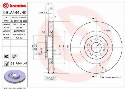 Тормоз дисковый передний 09A44441 BREMBO