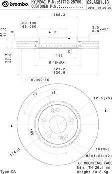 Тормоз дисковый передний 09A60110 BREMBO