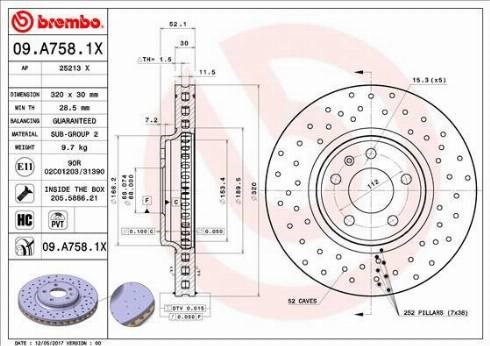 Передний тормозной диск 09A7581X BREMBO
