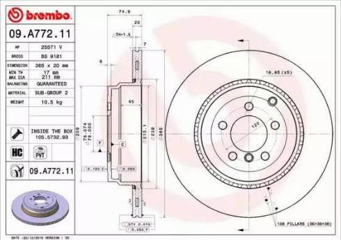 Диск тормозной задний 09A77211 BREMBO