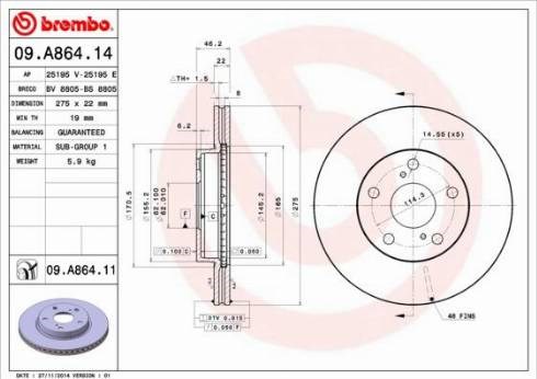Ротор тормозной 09A86411 BREMBO