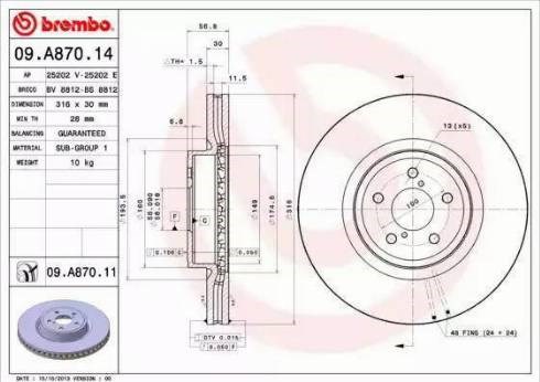 Передний тормозной диск 09A87014 BREMBO