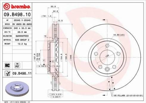 Диск тормозной передний 09B49811 BREMBO