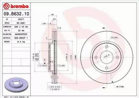 Диск тормозной передний 09B63210 BREMBO
