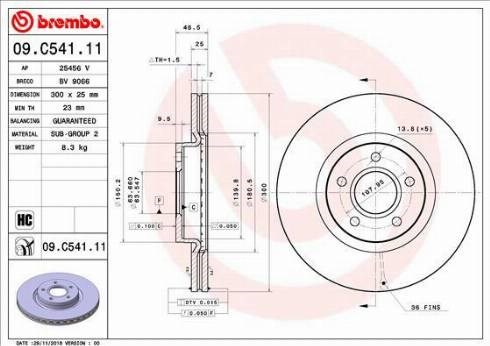 Диск тормозной передний 09C54111 BREMBO