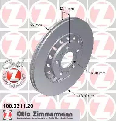 Задний дисковый тормоз 100331120 ZIMMERMANN