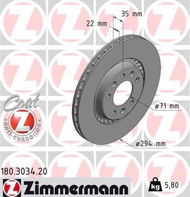 Тормозные диски 180303420 ZIMMERMANN