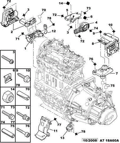 Citroen подушка двигателя прав.верхн.c3,c3 picasso,peugeot 207 07- 1807 GW