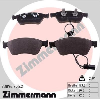 Колодки тормозные дисковые комплект 238962052 ZIMMERMANN