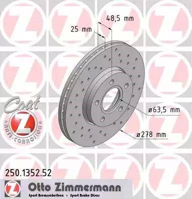 Диск тормозной передний 250135252 ZIMMERMANN