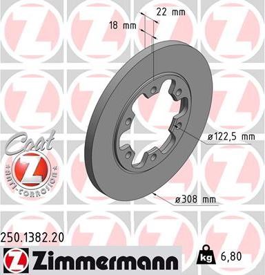 Задний дисковый тормоз 250138220 ZIMMERMANN