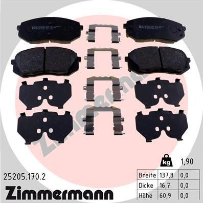 Колодки тормозные дисковые комплект 252051702 ZIMMERMANN
