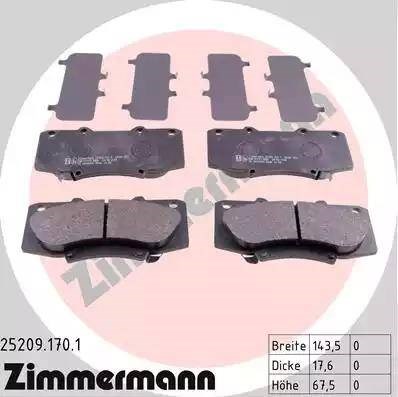 Колодки тормозные дисковые комплект 252091701 ZIMMERMANN