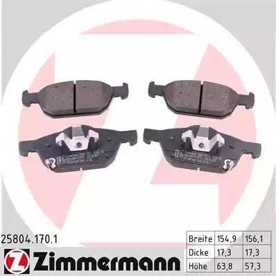 Колодки тормозные дисковые комплект 258041701 ZIMMERMANN