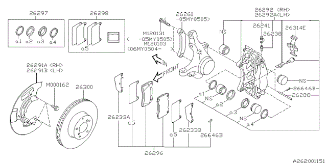 Ремкомплект тормозного суппорта переднего 26297FE010 SUBARU