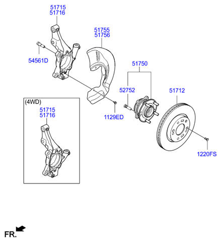 Цапфа (поворотный кулак) передний правый 51716D7000 HYUNDAI