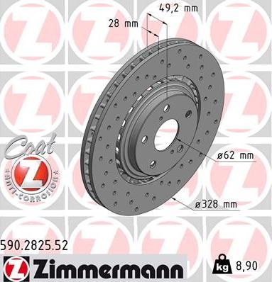 Диск тормозной передний 590282552 ZIMMERMANN