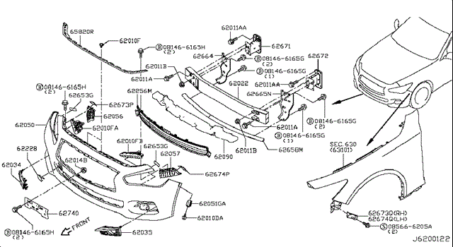 Уплотнитель (прокладка) переднего бампера 658204GA1C NISSAN