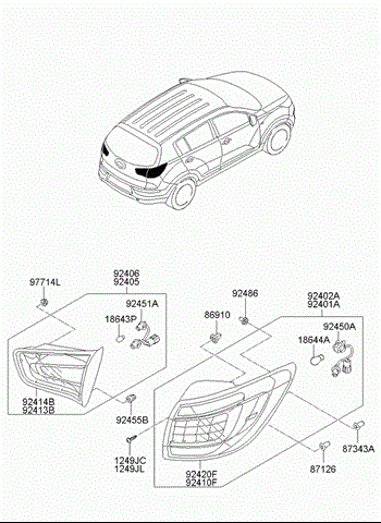 Фонарь задний внутренний правый 924063W010 HYUNDAI