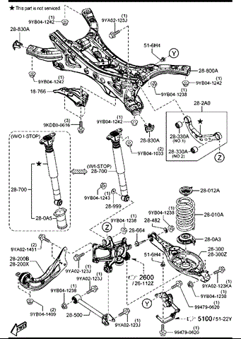 Рычаг задней подвески нижний, правый B45A28300C MAZDA