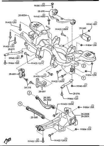 Траверса заднего редуктора, левая EG252868YA MAZDA
