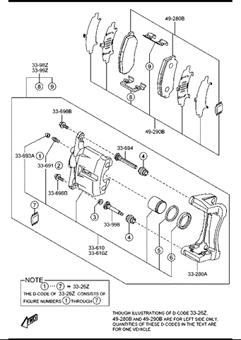 Ремкомплект суппорта тормозного, переднего K0Y13326Z MAZDA