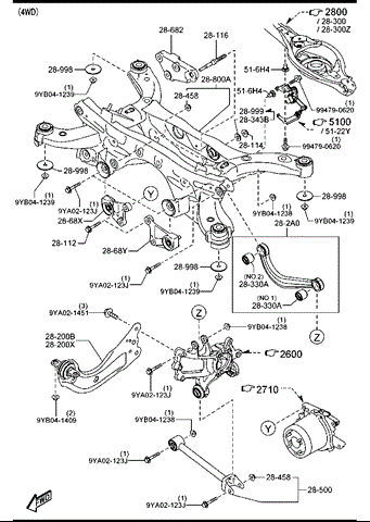 Траверса заднего редуктора, левая KD352868YA MAZDA