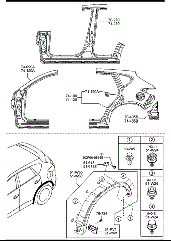 Расширитель заднего крыла, левый KD5351W60C MAZDA
