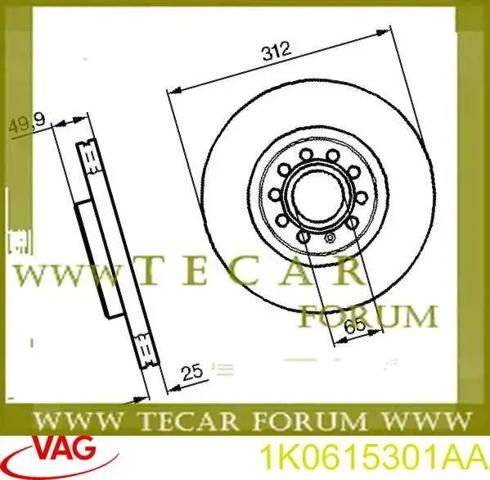 Передний тормозной диск 1K0615301AA VAG